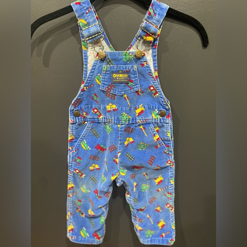 RARE Vintage OshKosh B'gosh Kids Overalls with Colorful Train Print